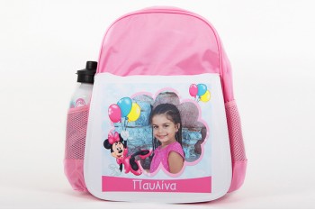 Pink σχολική τσάντα με εκτυπωμένη φωτογραφία