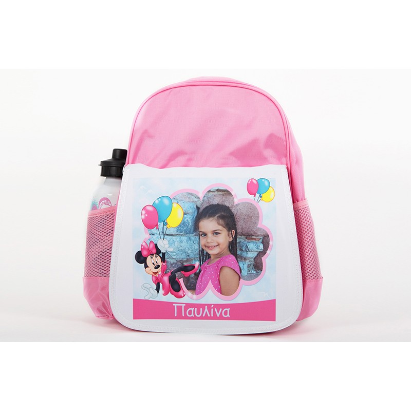 Pink σχολική τσάντα με εκτυπωμένη φωτογραφία