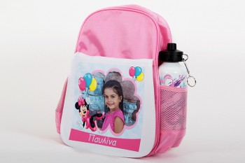 Pink σχολική τσάντα με εκτυπωμένη φωτογραφία