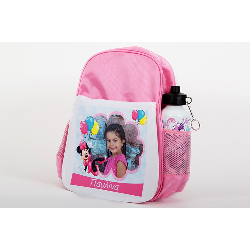 Pink σχολική τσάντα με εκτυπωμένη φωτογραφία